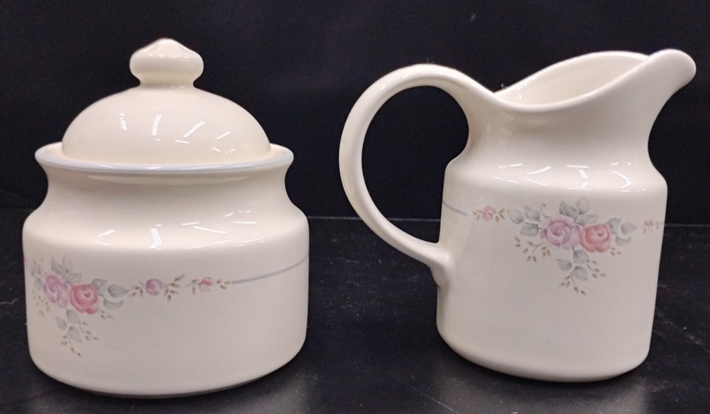 VTG Pfaltzgraff Trousseau Floral Set Ceramic Creamer and Sugar Bowl With Lid